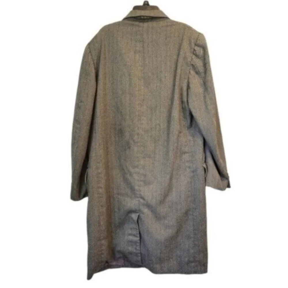 Vintage Jonathan Scott Empire Mens Button Front Wool Long Coat Herringbone Gray